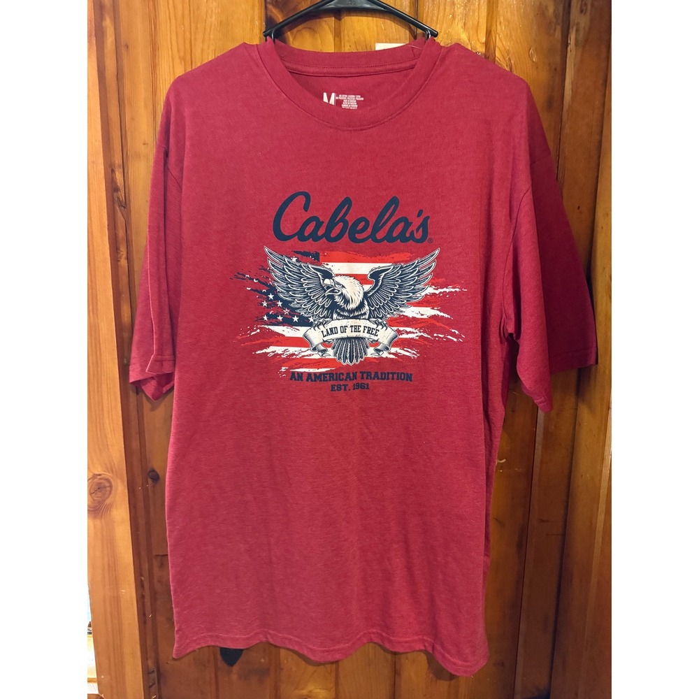 Cabela's Mens Red Heather Eagle American Flag Graphic T-Shirt Medium NWT